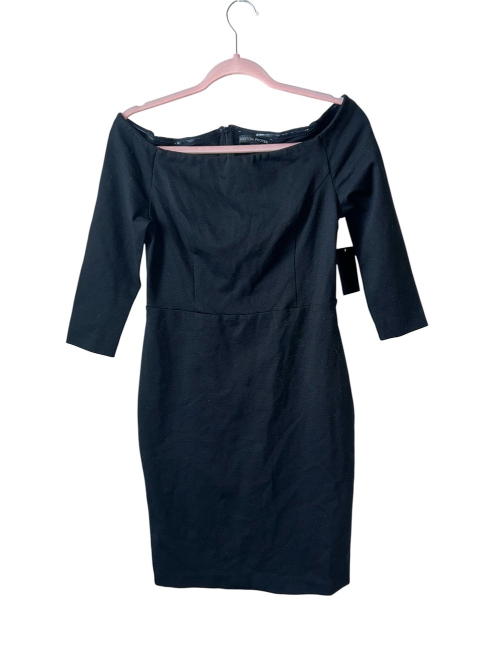 Boston Proper Black Off-the-Shoulder Sheath Dress